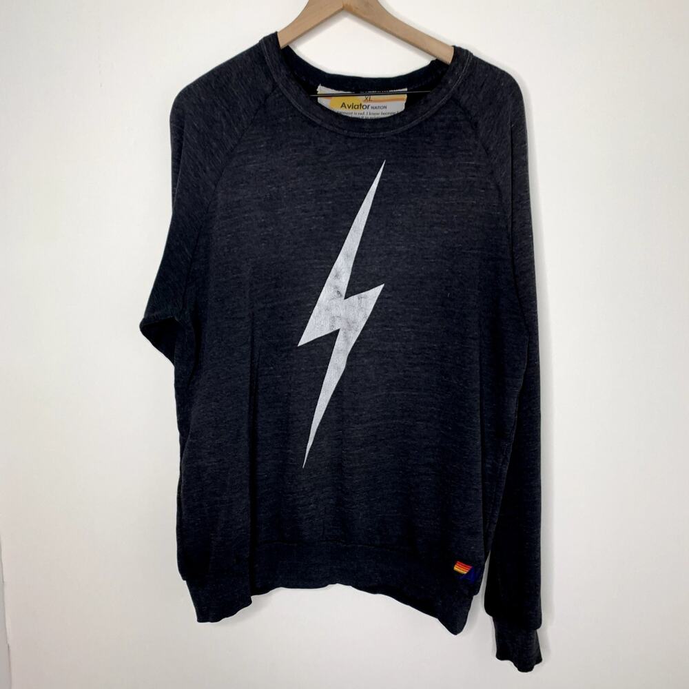 Aviator Nation Black Sweatshirt with White Lightning Bolt